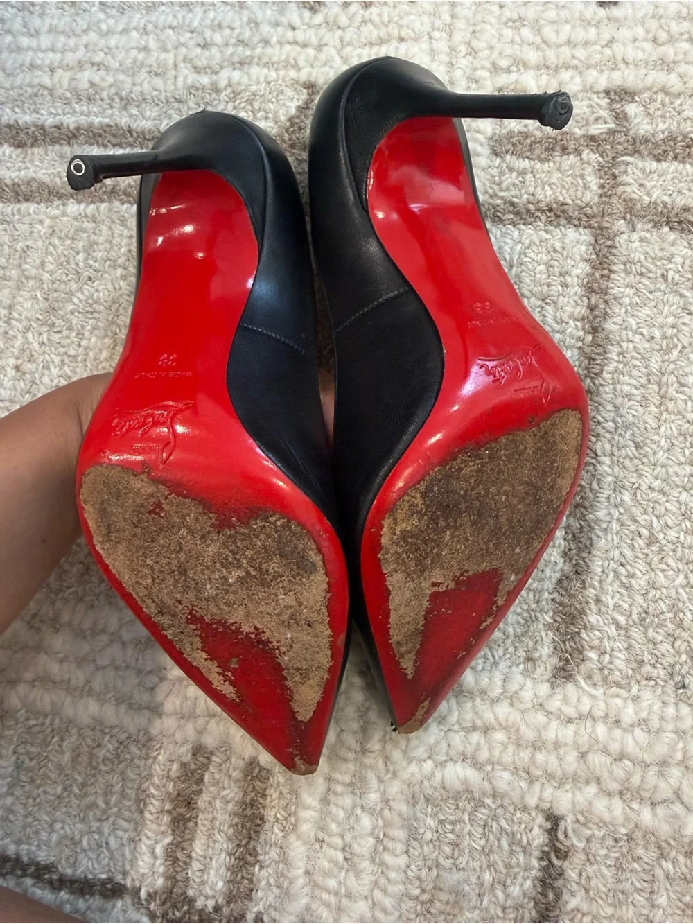 Christian Louboutin Black Leather Pointed-Toe Pumps